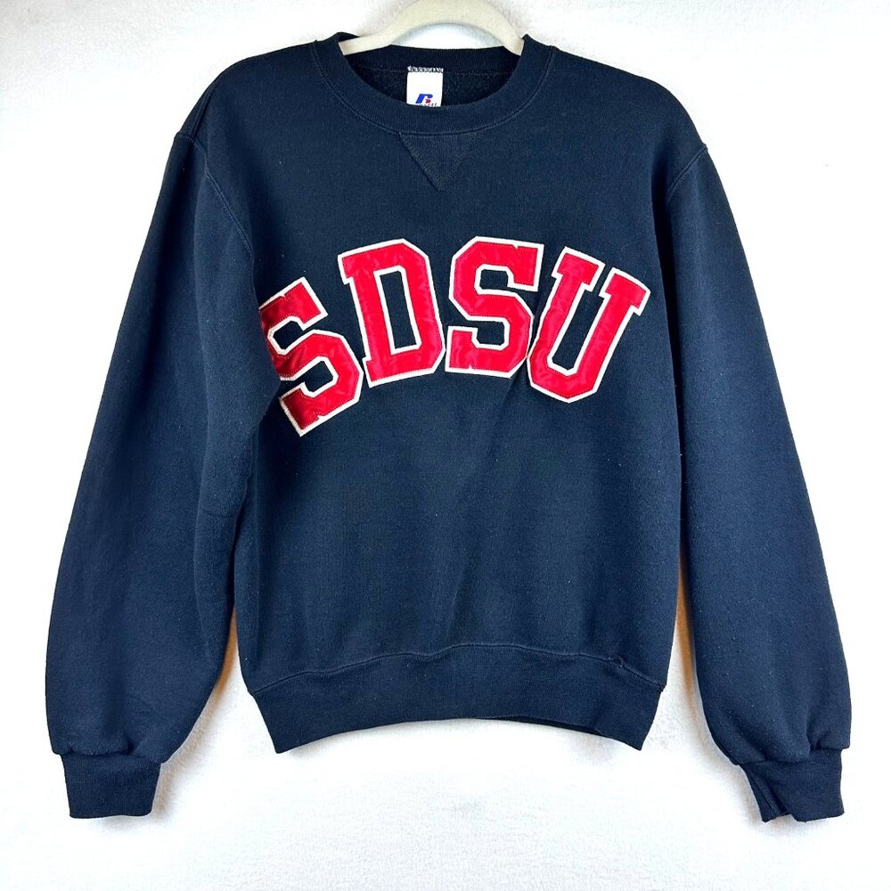 Russell SDSU Aztec Black Pullover Sweater Womens XS Crewneck Sweatshirt 90s